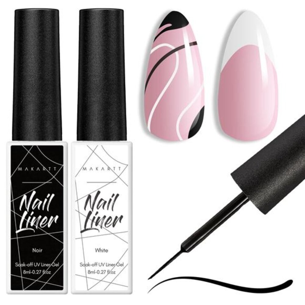 Gel Nail Polish Liner Set 8ML 2 Colors White and Black for Winter French NailArt